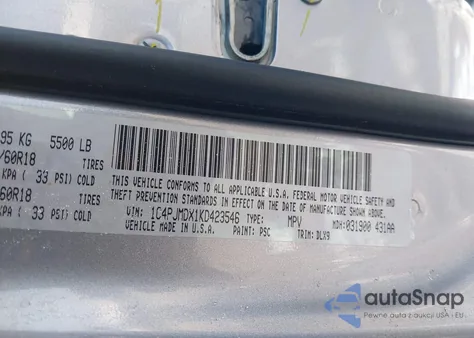 2019 Jeep Cherokee Limited 4X4 from USA, damaged, VIN 1C4PJMDX1KD423546